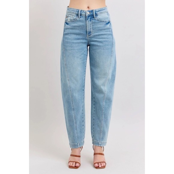 JUDY BLUE High Waist Side Panel Barrel Leg Denim Jeans 88959 sz.9/29 NEW - Picture 1 of 11
